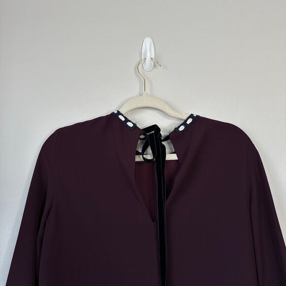 ALEXIS Rustam Ribbon-Trimmed Bell-Sleeve Shift Dress Plum Size Medium Autumn - Picture 10 of 10